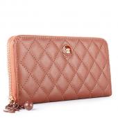 Chanel Key Chain Zip Around Quilted Wallet Brown
